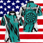 Turquoise Darts Jerseys For Men Custom Darts Team Shirts Polo & Quarter Zip, Darts Clothing TDM4008