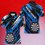 Blue Dartboard Flame Custom Dart Shirts For Men, Darts Team Jerseys Polo & Quarter Zip Shirts TDM4004