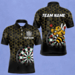 Funny Bee Hexagon Dart Shirts For Men – Custom Darts Team Polo & Quarter Zip Jerseys TDM4003