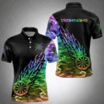 Colorful Rainbow Fire Flame Darts Polo & Quarter Zip Custom Dart Shirt For Men Dart Jerseys TDM3995