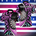 Funny Neon Purple Tribal Dart Shirts For Men – Custom Team Darts Jersey Polo & Quarter Zip TDM3993