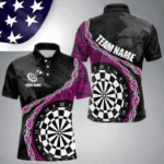 Custom Black And Purple Tribal Darts Shirts For Men | Team Polo & Quarter Zip Darts Jerseys TDM3991