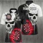Personalized Grunge Skull Crack Wall Men Dart Shirts Custom Scary Darts League Team Jerseys |Red TDM2786