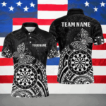 Custom White Black Tribal Dartboard Butterfly Darts Shirts For Men, Darts Team Jerseys Outfit TDM3988