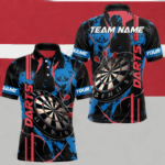 Custom Men's Dart Shirt - Grunge Blue And Red Dartboard Paint Splash Polo & Quarter Zip Jersey TDM3981