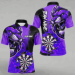 Purple Funny Darts Flame Lion Custom Polo & Quarter-Zip, Personalized Men Dart Shirts Dart Jerseys TDM3973