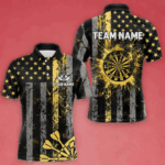 Custom Gold Grunge US Flag Patriotic Darts Shirt For Men, Retro Darts Board Darts Team Jerseys TDM3972