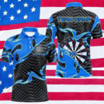 Custom Black And Blue Tribal Flame Dart Shirts For Men, Darts Team Jerseys Polo & Quarter Zip TDM3970