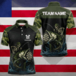 Funny Green Camo Skeleton Fishing Dart Shirt With Pocket Custom Men's Jersey TDM3969