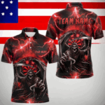 Custom Red Grim Reaper Dart Shirt Thunder Lightning Men Jersey With Pocket TDM3967