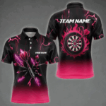 Pink And Black Lightning Arrow Custom Dart Shirts For Men| Darts Team Jersey – Polo & Quarter Zip TDM3965