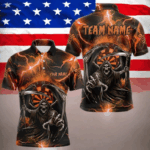 Custom Orange Grim Reaper Dart Shirt Thunder Lightning Men Jersey With Pocket TDM3962