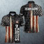 Grunge Vintage American Flag Custom Retro Dart Shirts For Men, Pride Team Patriotic Dart Jerseys TDM3516