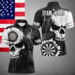 Custom Black And White Grunge Skull Dart Shirts For Men | Team Darts Jerseys - Polo & Quarter Zip TDM3955