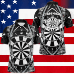 Personalized Grunge Grey Pixel Camo Dart Shirts For Men, Dart Jerseys Team Polo & Quarter Zip TDM3954