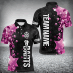 Pink And Black Custom Star Dart Shirts For Men, Glowing Dart Jerseys Funny Darts Team Shirts TDM3884