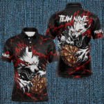 Personalized Wolf Lightning Darts Polo & Quarter Zip Custom Dart Shirts For Men Darts Jerseys |Red TDM3443