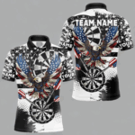 Custom Dart Shirt For Men, Grunge Eagle American Flag Black White Polo, 1/4 Zip Darts Jersey TDM3877