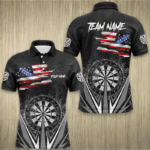 American Flag Darts Polo & Quarter-Zip Shirts For Men Custom Patriotic Black Darts Team Jerseys TDM2731