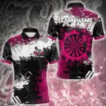 Pink Grunge Paint Splash Dart Polo & Quarter Zip Custom Dart Shirts For Men Darts Team Jerseys TDM3859