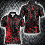 Red Grunge Dart Jerseys For Men, Fire Flame Dart Board Custom Name Dragon Darts League Shirts TDM3857