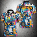 Funny Shark Colorful Graffiti Style Custom Dart Shirts For Men, Dart Team Jersey Best Darts Outfit TDM3849