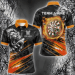 Orange And Black Grunge Lion And Shark Dart Shirts Custom Men's Dart Jersey Polo & Quarter Zip TDM3847