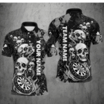 Black Grey Grunge Argyle Skull Dart Shirts Custom Men's Dart Jerseys Team Polo & Quarter Zip TDM3836