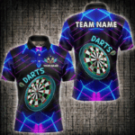 Neon Purple Blue Dart Shirts For Men Custom Glowing Dart Jersey Team Outfit Polo & Quarter Zip TDM3846