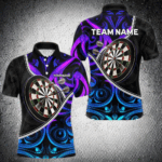 Neon Purple Blue Tribal Pattern Dart Shirts For Men Custom Dart Jerseys Team Polo & Quarter Zip TDM3823