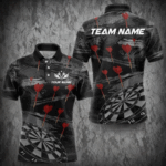 Black And Grey Grunge Dart Arrow Dart Shirts For Men Custom Dart Jerseys, Darts Team Shirts TDM3822