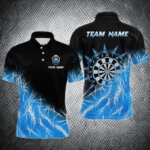 Blue Icy Lights Mens Darts Polo & Quarter Zip Custom Dart Shirts For Team Darts Jerseys TDM3799