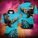 Personalized Cyan Blue Dartboard Eagle Dart Shirts For Men Custom Team Darts Jersey Polo & 1/4 Zip TDM3810