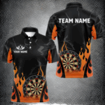 Black And Orange Flame Dart Shirt For Men Custom Dart Jersey Polo & 1/4 Zip TDM3806