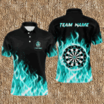 Turquoise Fire Flame Dart Shirt With Pocket For Men Custom Dart Team Jersey TDM3792