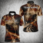 Black And Orange Thunder Lightning Dart Shirt With Pocket For Men Custom Dart Jersey TDM3803