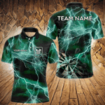 Black Turquoise Thunder Lightning Dart Shirt With Pocket For Men Custom Dart Jersey TDM3802