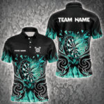 Personalized Turquoise Flaming Darts Shirts With Pocket For Men Custom Fire Dart Team Jerseys TDM3795