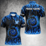 Personalized Blue Flaming Fire Dart Shirts With Pocket For Men Custom Dart Jersey, Darts Team Shirt TDM3791
