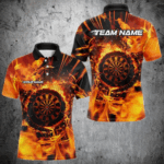 Personalized Orange Swirling Fire Flame Dart Shirts With Pocket For Men Custom Darts Team Jersey TDM3790