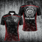 Black And Red Camo Dart Shirts With Pocket For Men Custom Camouflage Dart Jerseys Polo & 1/4 Zip TDM3787
