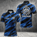 Blue Camo Dart Shirts With Pocket For Men Custom Camouflage Dart Team Jerseys Polo & 1/4 Zip TDM3786