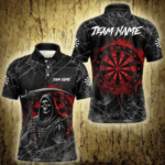Black And Red Smoke Grim Reaper Funny Dart Shirts For Men Custom Dart Jerseys, Darts Clothing TDM3785
