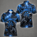 Personalized Blue Death Skeleton Custom Thunder Lightning Men Dart Shirts, 3D Darts Team Jerseys TDM3551
