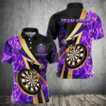 Personalized Purple And Gold Smoke Swirling Men Dart Shirts, Dart Team Shirts Custom Dart Jerseys TDM3784