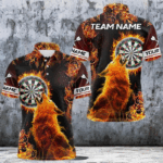 Orange Flame Dartboard Wolf Dart Shirts For Men Custom Dart Jersey Polo & 1/4 Zip, Dart Team Shirts TDM3783