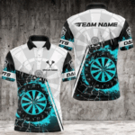 Personalized Turquoise Break Glass Dartboard Fire Polo, 1/4 Zip Custom Men Dart Shirts Dart Jersey TDM3775