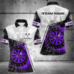 Personalized Purple Break Glass Dartboard Fire Polo, 1/4 Zip Custom Dart Shirts For Men Dart Jersey TDM3774