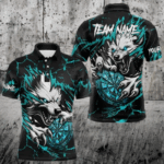 Personalized Wolf Lightning Darts Polo & Quarter Zip Custom Men Dart Shirts Darts Jersey |Turquoise TDM3772