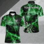 Black And Green Thunder Lightning Dart Shirts With Pocket For Men Custom 3D Darts Team Jerseys TDM3314